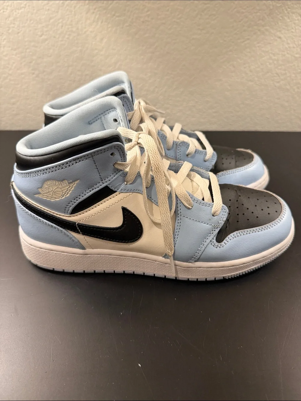Jordan Mid Sneakers in Light Blue, Black & White